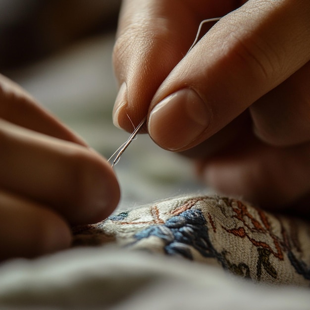 Workshop hands embroidering fabric